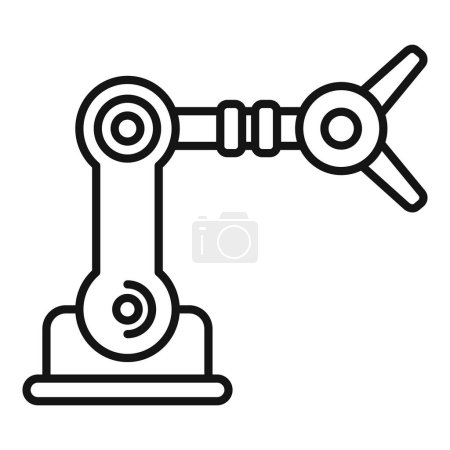 Futuristic industrial robot arm icon in black and white. Featuring precision control and modern technology. Isolated in a simple. Minimalistic design