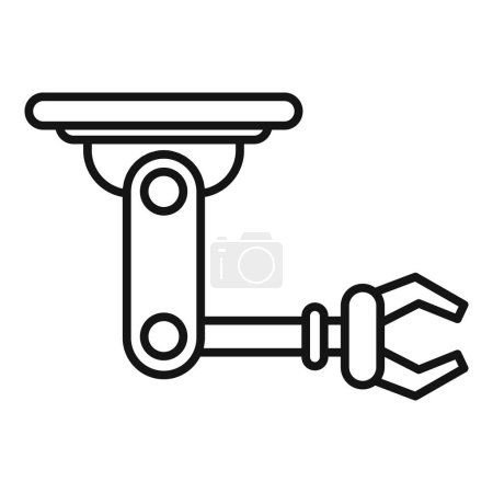 Modern industrial robotic arm icon in black and white line art vector illustration design symbolizing automation technology and futuristic innovation for manufacturing engineering and factory producti