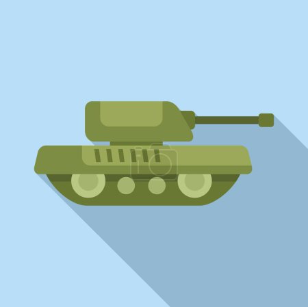 Illustration eines flachen Designs, grüner Militärpanzer auf einem einfachen blauen Hintergrund