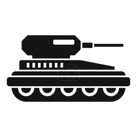 Detailed military tank silhouette vector illustration in black and white. Depicting an armored vehicle used in army warfare. Designed as a flat graphic element with a turret. Cannon