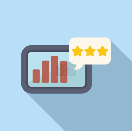 Icono gráfico que ilustra la opinión de los clientes con estrellas y gráfico de barras sobre un fondo azul