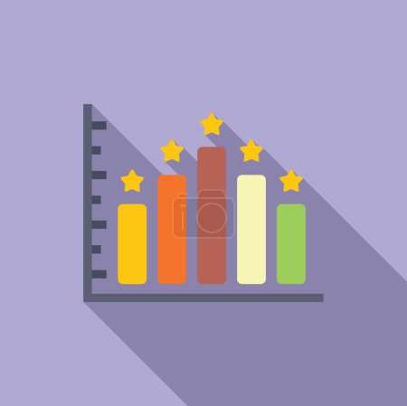Colorful graphic of a fivestar rating system with bars and stars on purple background