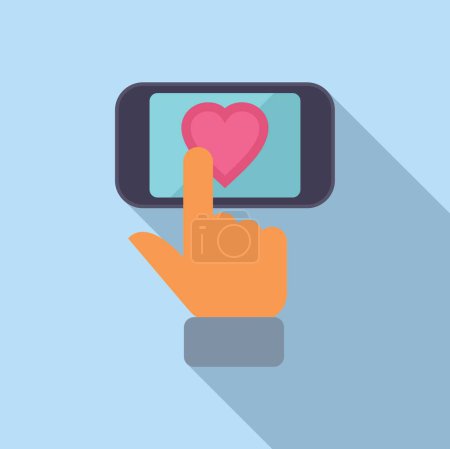 Illustration for Illustration of a finger pressing a heart icon on a mobile screen, symbolizing liking or love in the digital age - Royalty Free Image