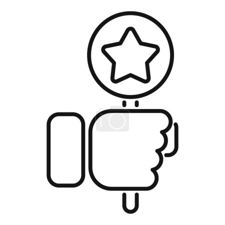 Simple line drawing of a hand pressing a button with a star, symbolizing a top rating or positive feedback