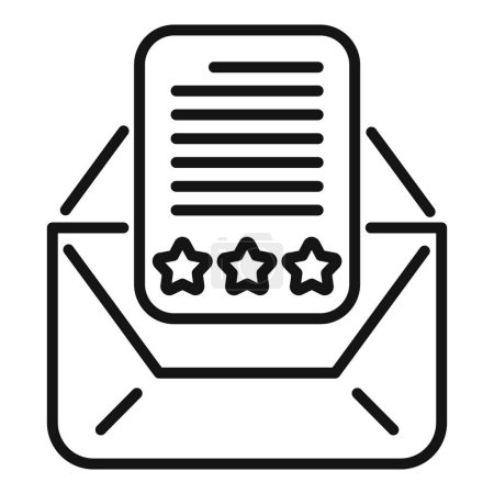 Black and white line icon featuring an envelope with a document containing star ratings