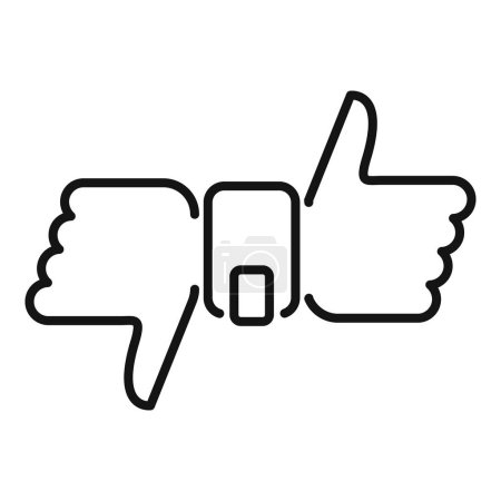 Black and white line drawing of a thumbs up and thumbs down symbol, representing like and dislike