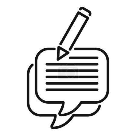 A simple line drawing of a pencil writing on a speech bubble, symbolizing communication