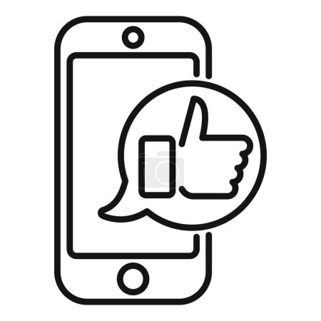 Outline vector icon of a smartphone with a likethumbsup notification symbol