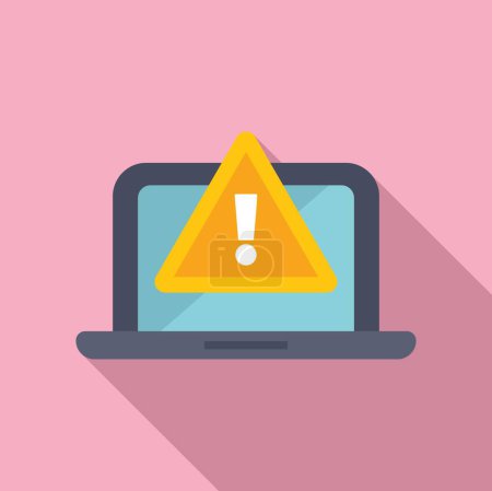 Flat design of a laptop displaying an alert symbol on a pink background