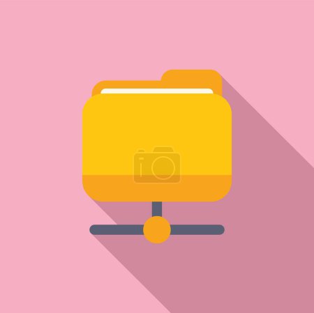 Vector illustration of a yellow folder icon connected to a network, cast on a soft pink backdrop