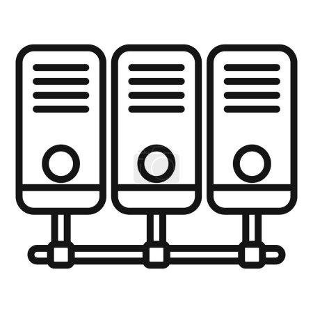 Black and white icon depicting a row of connected network server units