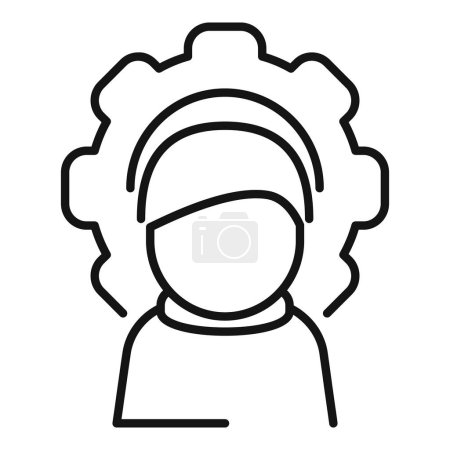Female engineer icon in black and white outline vector representing gender equality and empowerment in stem industry as a symbol of skilled and competent technical professional occupation