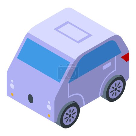 Isometric electric car illustration in minimalist, stylish, and colorful design on a white background, showcasing ecofriendly, sustainable, and energyefficient transportation technology