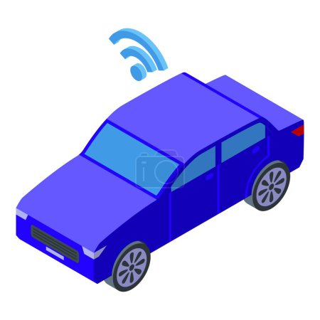 Illustration of a blue isometric smart car with a wifi sign, depicting modern wireless technology in automobiles