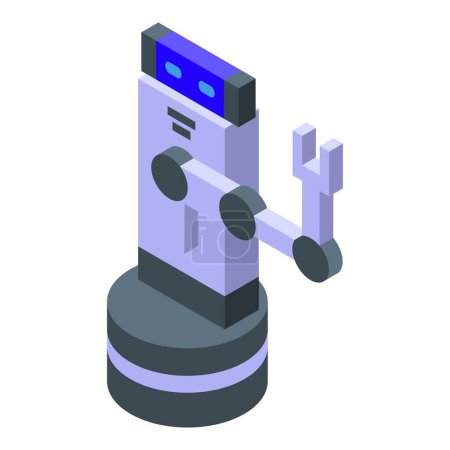 Futuristic isometric robot icon with mechanical arm, artificial intelligence, and futuristic technology in 3d illustration vector design for modern engineering and tech concept