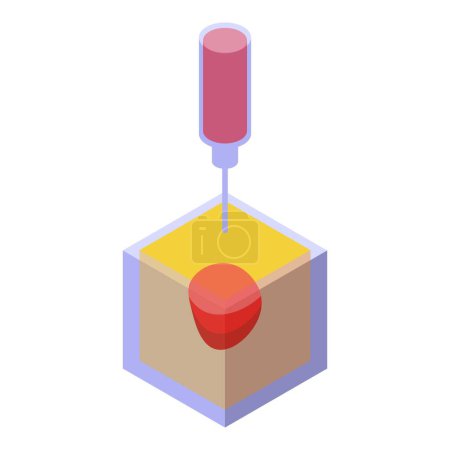 Isometric vector of a syringe injecting into a cube, showcasing a medical or scientific concept