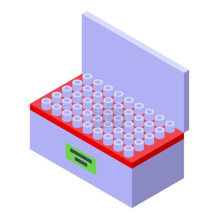 Illustration isométrique 3d de éprouvettes organisées en rack de laboratoire sur fond neutre