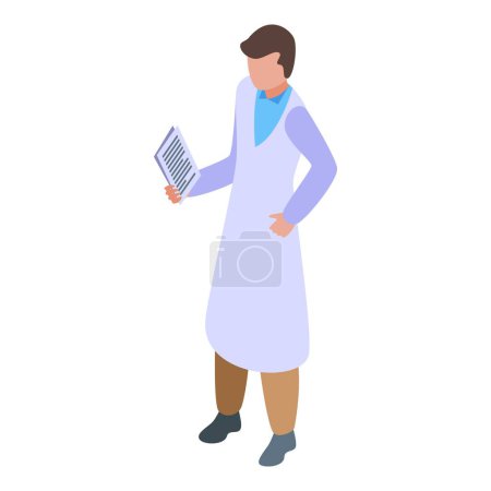 Isometric illustration of a scientist with a lab coat and documents