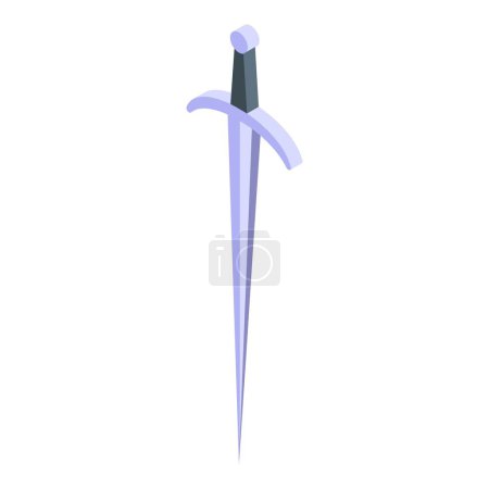 Illustration of a purple cartoon medieval sword with sharp steel blade and hilt, isolated on a white background