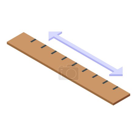 Illustration détaillée et précise de la règle isométrique à des fins éducatives et techniques avec mesure en centimètres et pouces, conception en bois, graphique vectoriel et éléments 3D