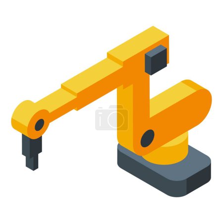 Detailed vector graphic of a vibrant yellow robotic arm, depicted in isometric projection