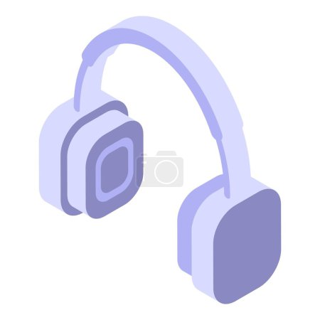Illustration élégante d'écouteurs isométriques violet dans un design minimaliste pour les accessoires audio électroniques à la mode. Avec graphique vectoriel 3D et technologie moderne