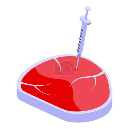 Image graphique d'une seringue injectant dans un steak rouge, symbolisant des additifs alimentaires