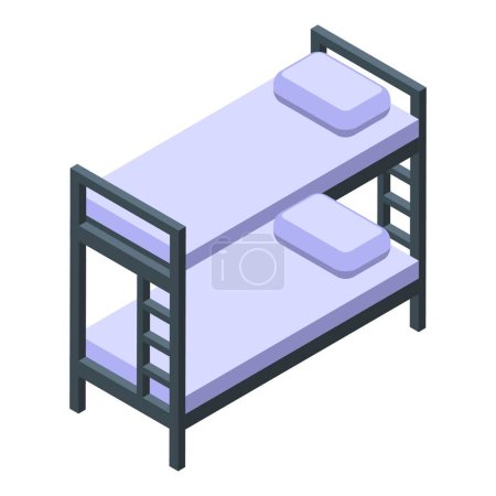 Isometric bunk bed illustration with modern furniture and cozy pillow for sleep design in interior home decor, spacesaving twin graphic vector room for kids bedding in 3d dormitory hostels