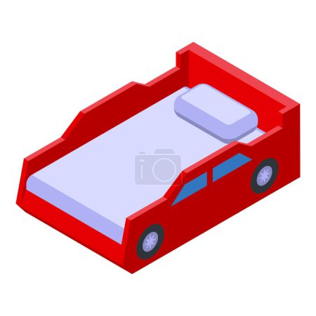 Ilustración isométrica del vector de una cama roja del coche de la raza, perfecta para los interiores del dormitorio de los cabritos