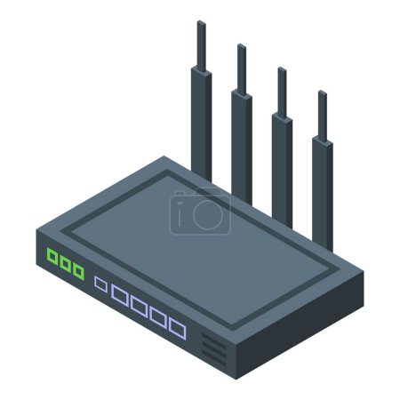Digital vector of a modern router with antennas in an isometric perspective, isolated