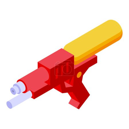 Colorido. Gráfico. Ilustración de pistola de juguete isométrica en arte vectorial 2d sobre un fondo blanco. Perfecto para juegos infantiles y actividades de ocio. Promover el juego creativo inofensivo y no violento con brillante