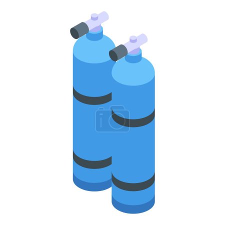 Ilustración isométrica vectorial de dos tanques de oxígeno de buceo azul sobre un fondo blanco