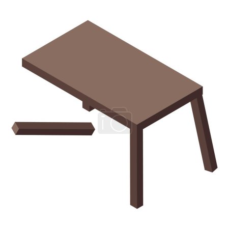 Illustration d'une table en bois cassé en vue isométrique avec jambe endommagée, art numérique, illustration vectorielle, concept de réparation et design intérieur minimaliste isolé sur fond blanc