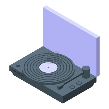 Stilvolle und moderne isometrische Plattenspieler-Illustration mit lila Mischpult und Plattenspieler, perfekt für Musik, DJ, Unterhaltung und Audio-Grafik-Design