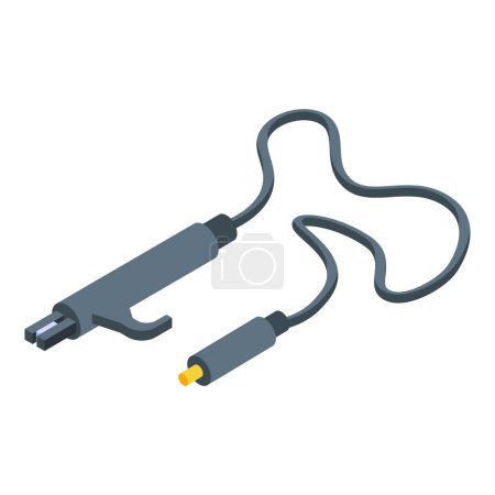 Detailed isometric illustration of usb cable with connectors, grey and yellow wire, and modern design
