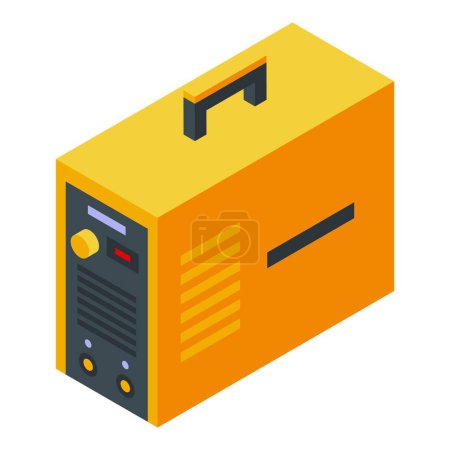 3D-Grafikbild, das eine isometrische Ansicht eines kompakten gelben tragbaren Generators zeigt