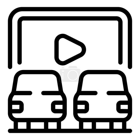 Minimalist line art icon of a drivein theater with two cars facing a screen