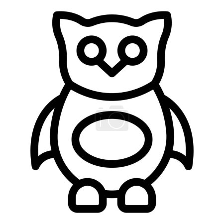 Black and white line art of a cute cartoon owl standing attentively