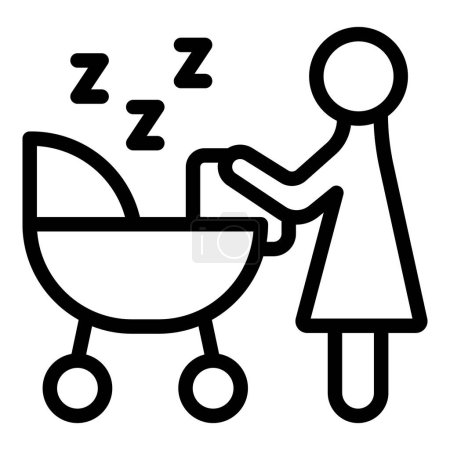 Illustration for Pictogram of a woman gently rocking a baby in a pram, symbolizing childcare and parenting - Royalty Free Image
