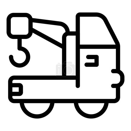 Towing truck icon illustration in black and white, isolated, vector, line art, simple graphic design for transportation service, vehicle assistance, and roadside emergency help