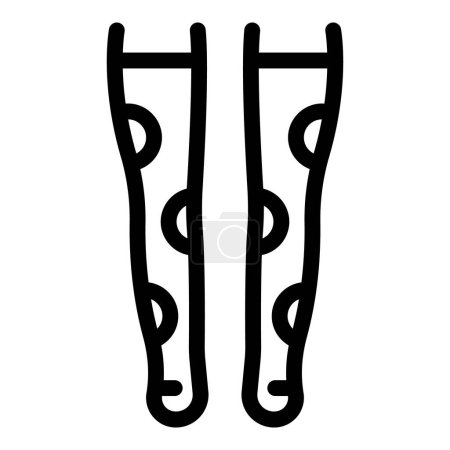 Illustration of a black and white simple line art orthopedic leg braces icon for medical equipment support and healthcare rehabilitation. Featuring orthosis. Mobility aid. With a focus on disability