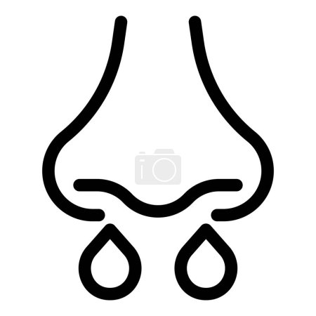 Simple line art icon representing a nose with allergy or cold symptoms, emitting two drops