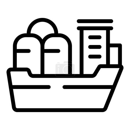 Simple black line drawing of a shopping basket filled with groceries, perfect for icons or logos