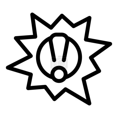 Black and white line art of an exclamation mark within a starburst shape, suitable for alert and warning signs