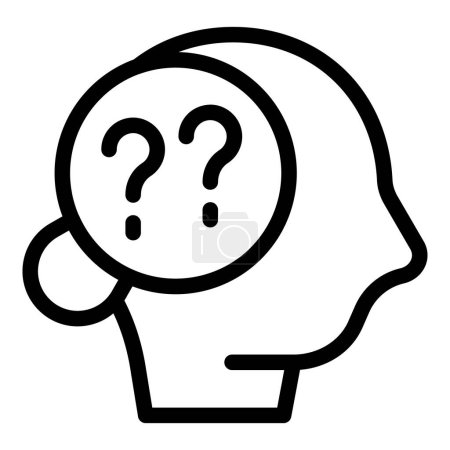 Black line art icon of a human head silhouette with a question mark, symbolizing confusion