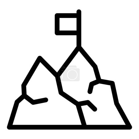 Simple line icon of a mountain range with a flag on the summit, representing achievement