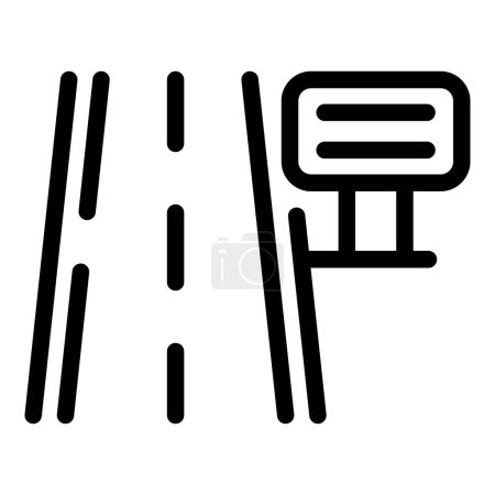Minimalist vector illustration of a road sign next to lane markings on a plain background