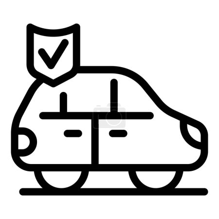 Vector illustration of a simplistic electric car with a protective check mark, representing ecofriendliness and insurance