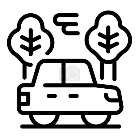 Line art icon of an electric vehicle with stylized trees and wind, representing ecofriendly transportation