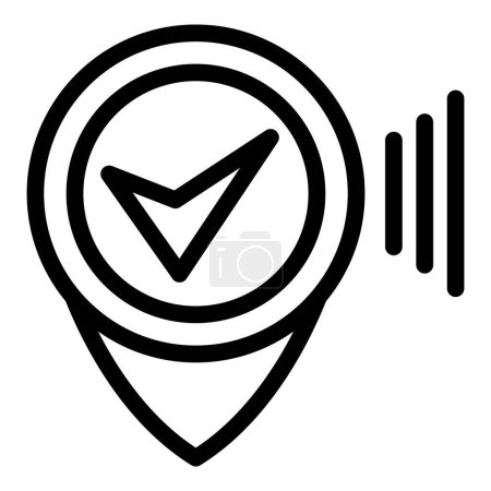 Vereinfachtes Pin-Symbol für Linienzeichnungen mit Häkchen, ideal für Navigations- und Standortkonzepte